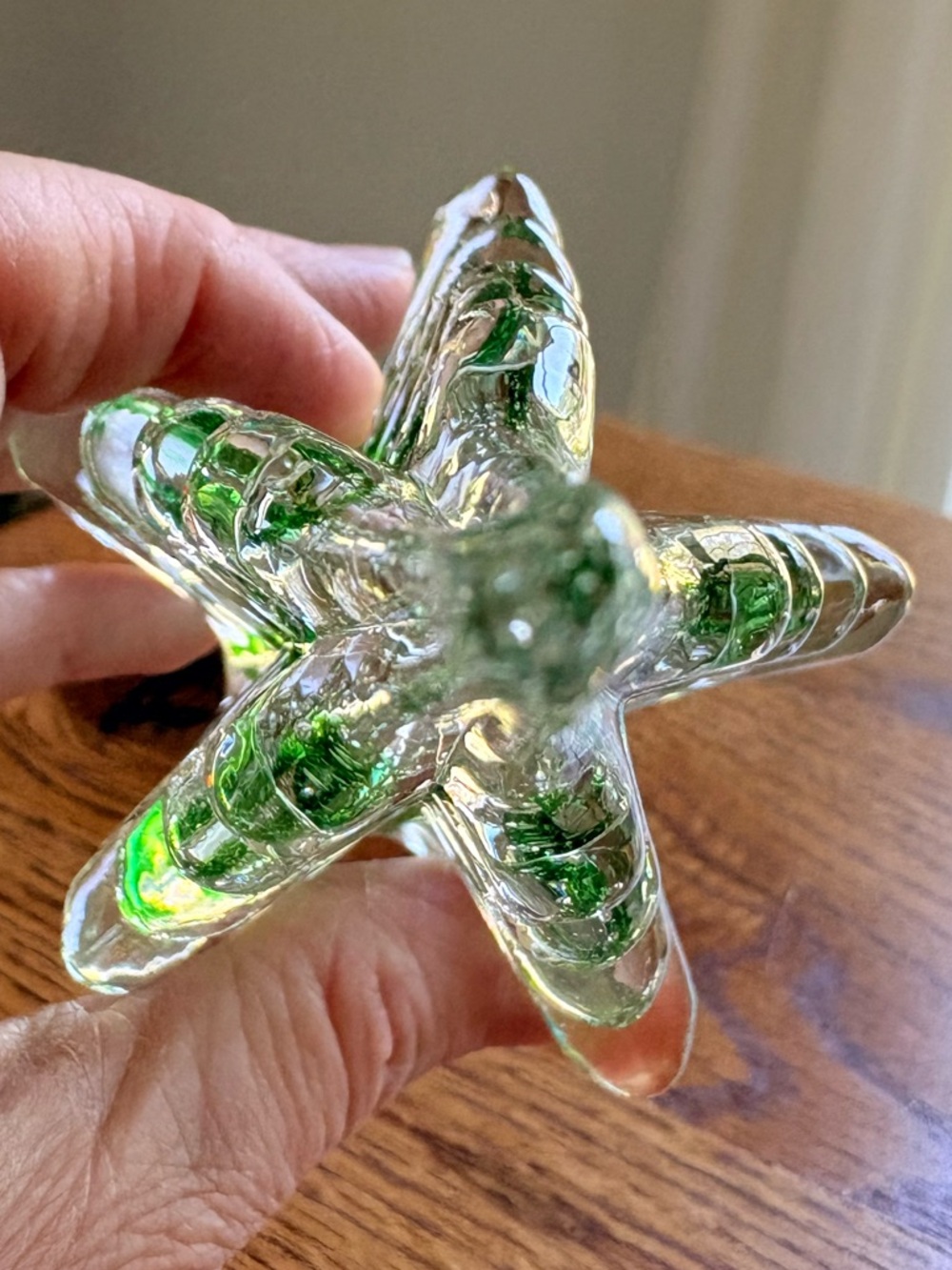 Vintage Glass Decorative Christmas Tree - Clear with Green Accents - Picture 7 of 10